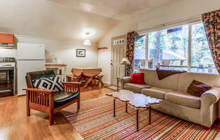 Sahalie Cabin Living Room and Kitchen